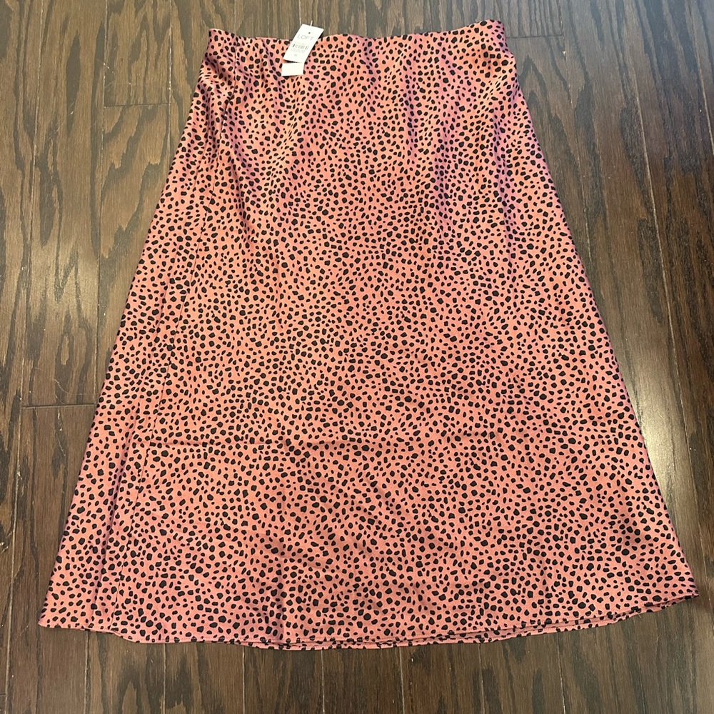 LOFT NWT pink leopard animal print satin a-line flared midi skirt Size M